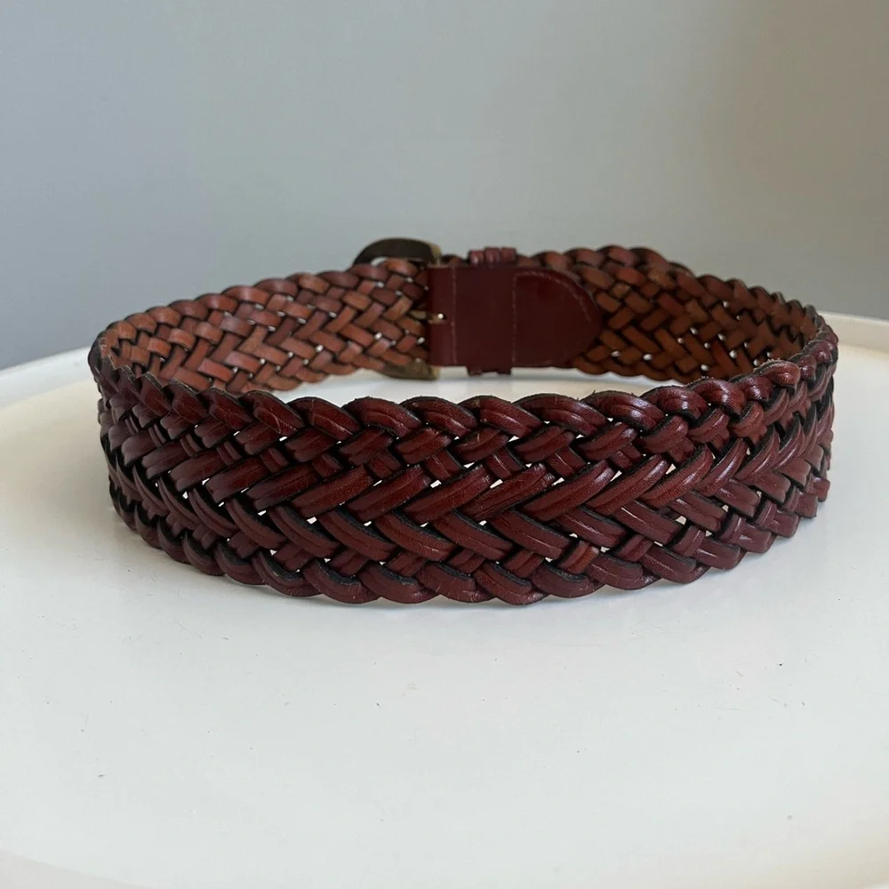 Vintage TALBOTS Women’s Braided Woven Brown Genuine Leather MEDIUM Belt